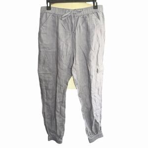 Nicole Miller 100% Linen Cargo Pants Women's Joggers Gray Large Coastal Preppy
